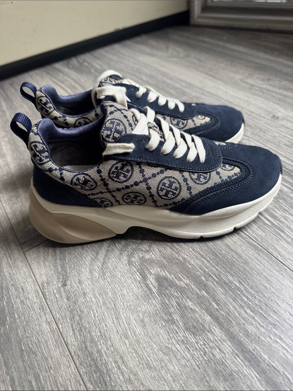Tory Burch Navy and Cream Patterned women’s Sneakers - Picture 2 of 10
